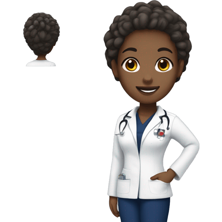 African American Nurse with natural looking hair, brown eyes, navy scrubs emoji