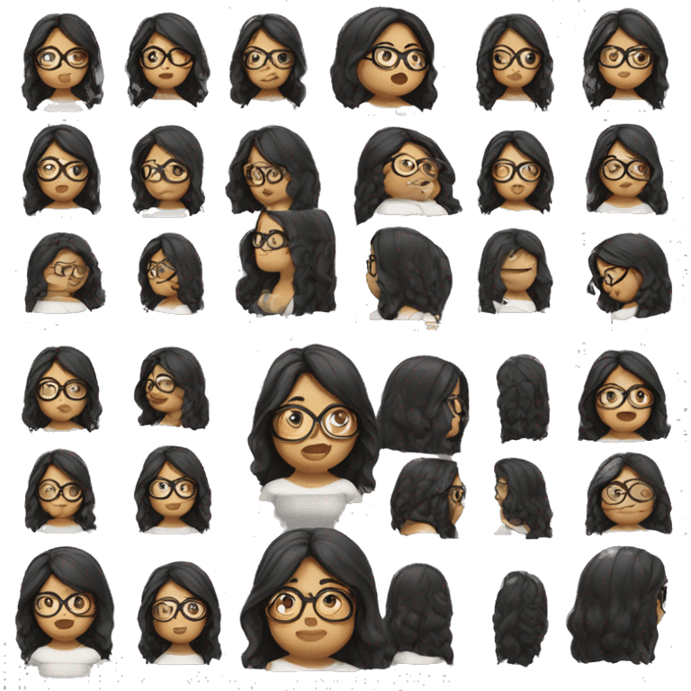 Chubby girl long black hair glasses reading emoji