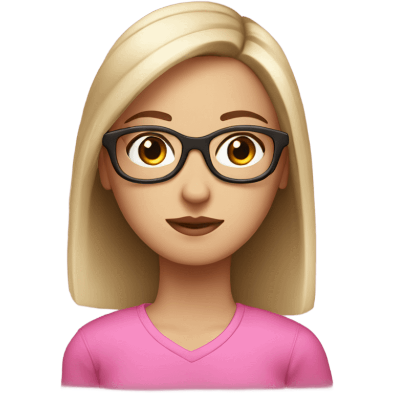 white girl with straight medium hair, brown eyes and pink glasses emoji