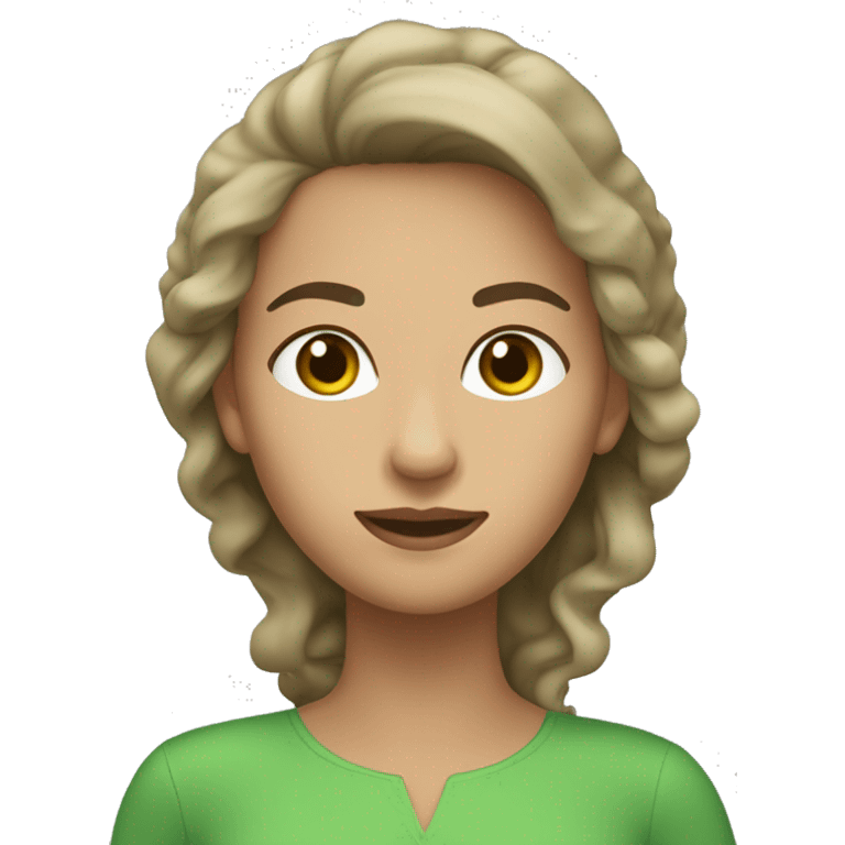 Mujer blanca d pelo color castaño medio con ojos verdes claro  emoji