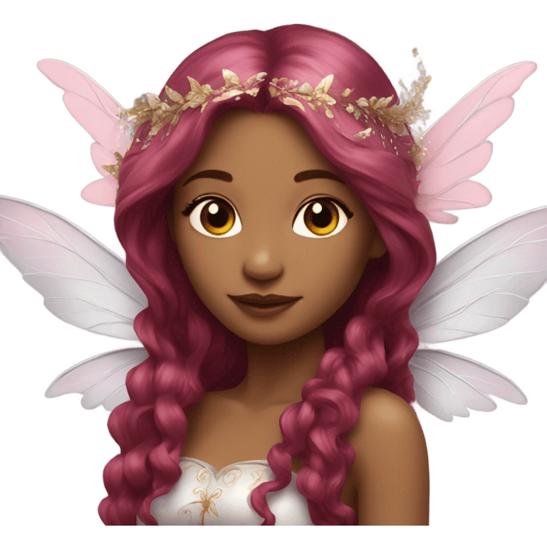 Beautiful, flower, fairy, pink, silver, gold, long burgundy hair, wings emoji