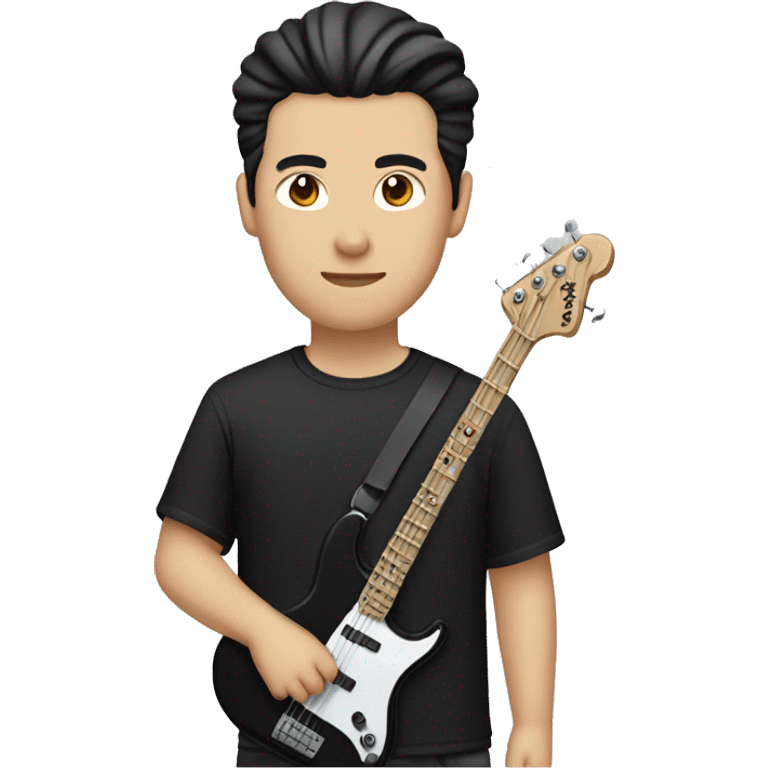  chinese guy with fair skin and man bun and black shirt and bass guitar emoji