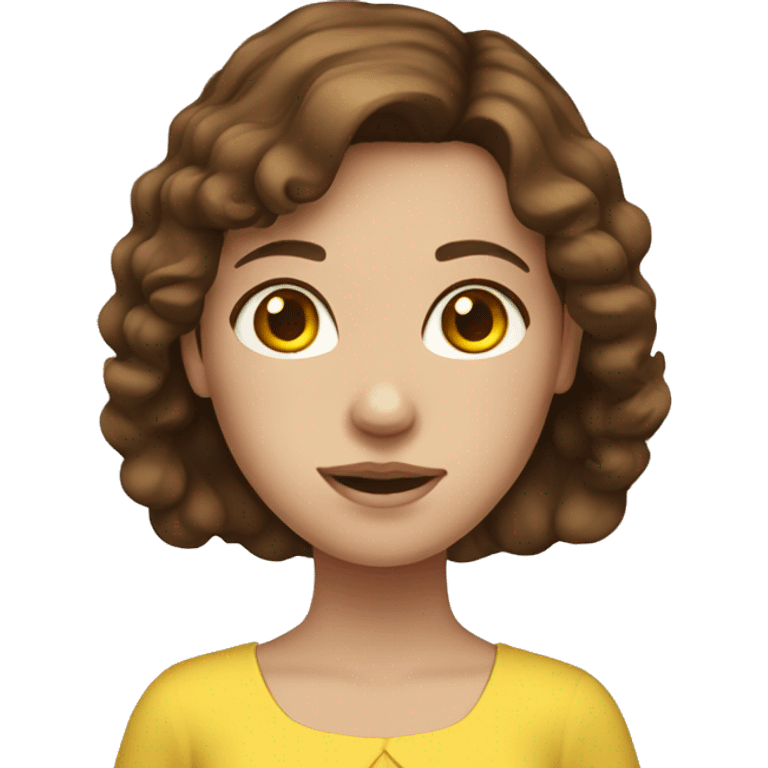 girl with brown hair, blue eyes, freckles and yellow dress emoji