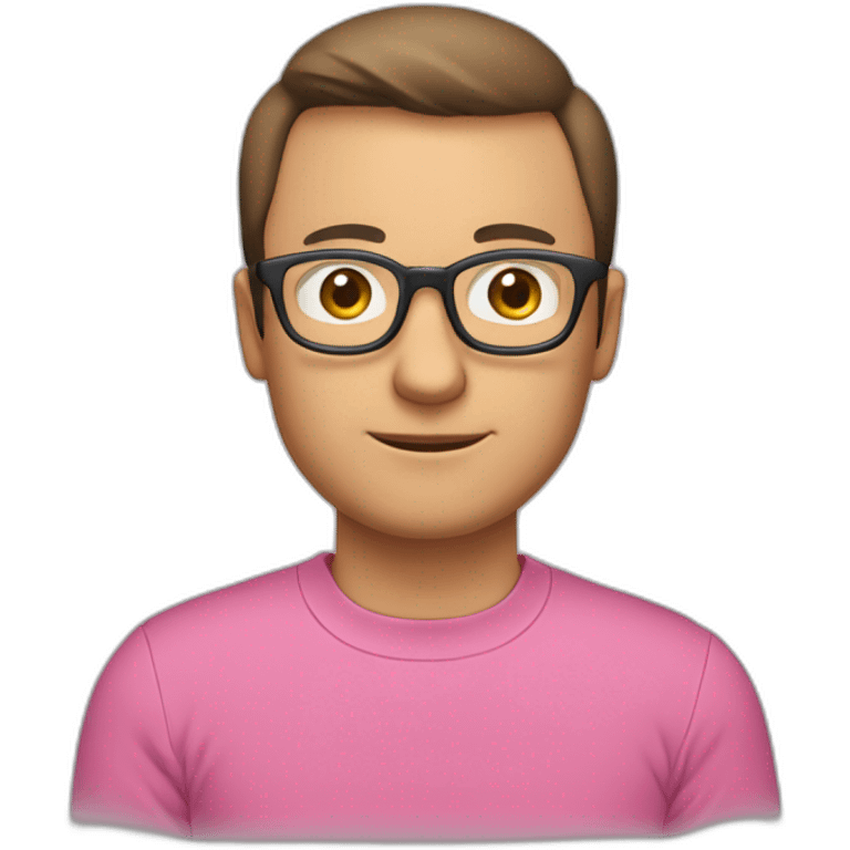   A 40 years old man with glasses and brown short haar. He have a pink T-shirt where the Text « cart » with the « a » in a circle. The logo is on the right of the t-shirt. emoji