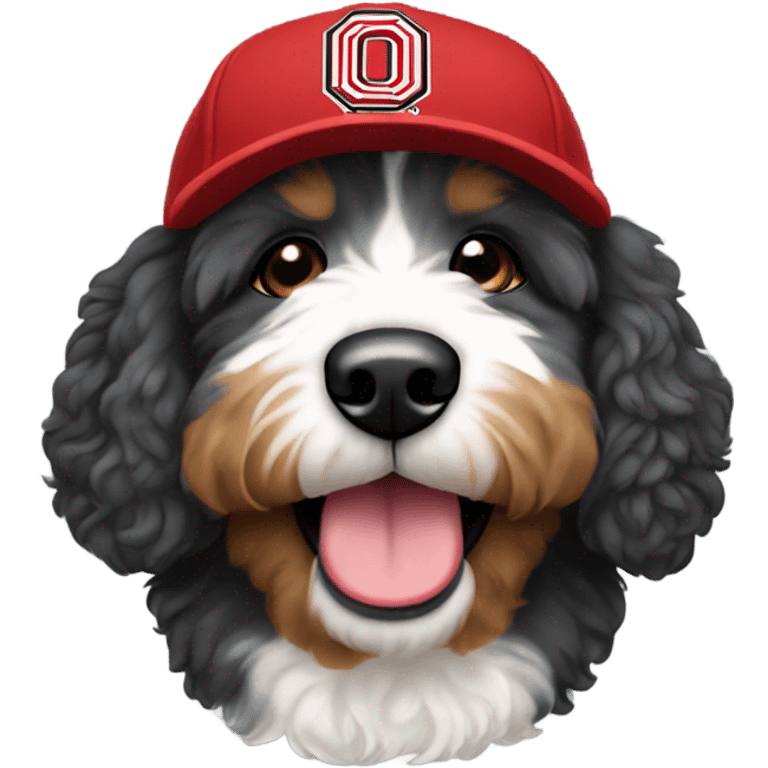 Bernedoodle with Ohio state baseball cap emoji