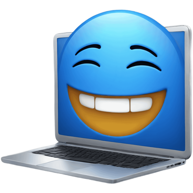 A blue laptop laughing emoji