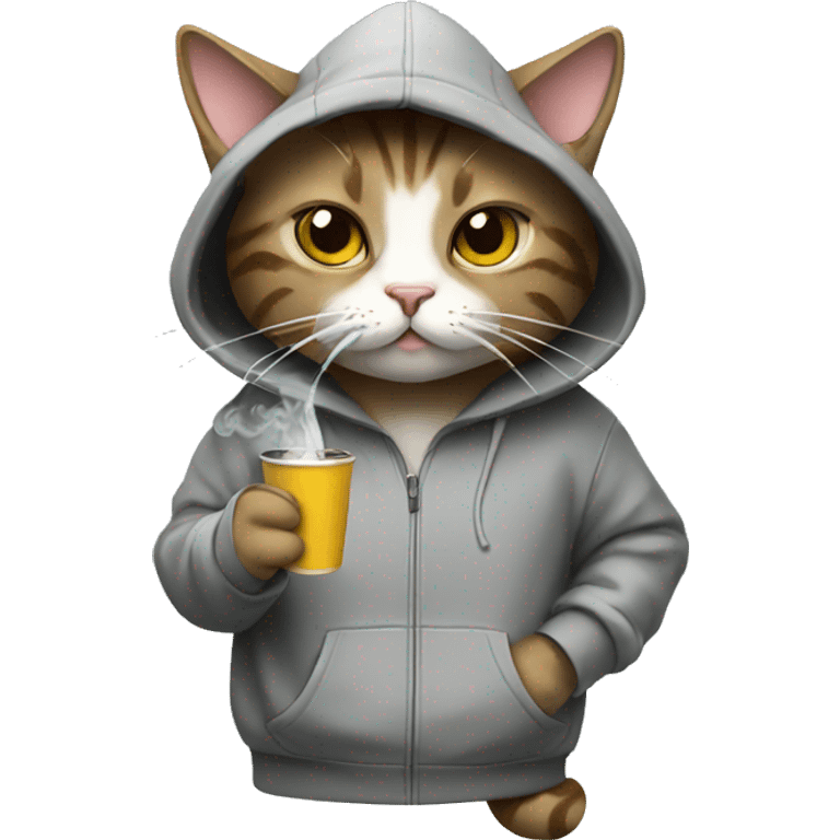 Cat wearing a hoodie and smoking a cigarette emoji