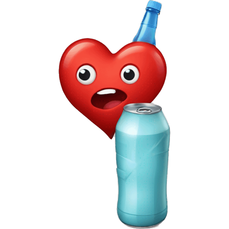 A red heart ❤️ with eyes, a mouth, and hands, looking tipsy and drunk, holding a bottle of drink in one hand, with a playful, wobbly expression emoji