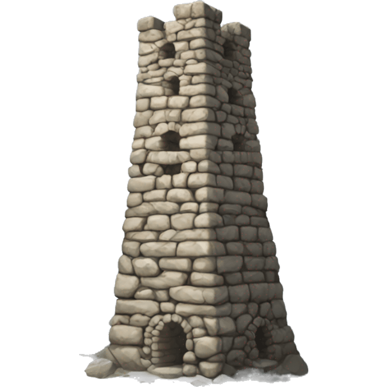 A stone tower, typical of the ancient Ingush fortifications, against a backdrop of snowy mountains. emoji