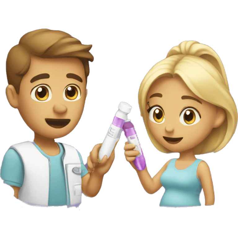 couple looking at pregnancy test emoji