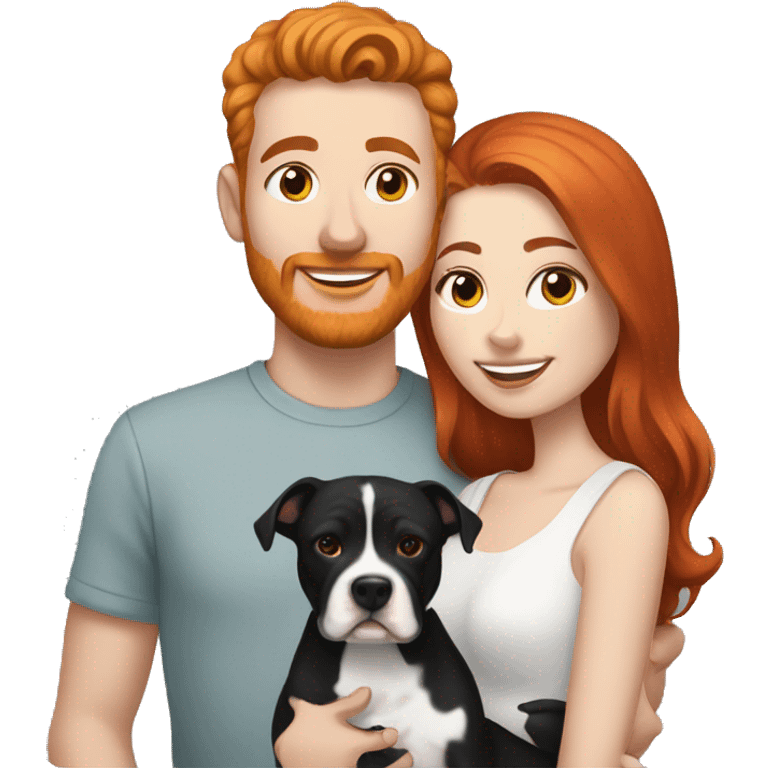 Red haired couple holding black and white English staffordshire emoji