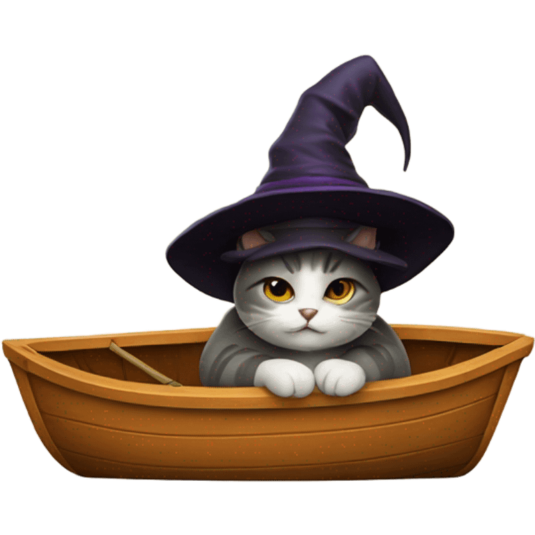 Cat with a witch hat and a boat emoji