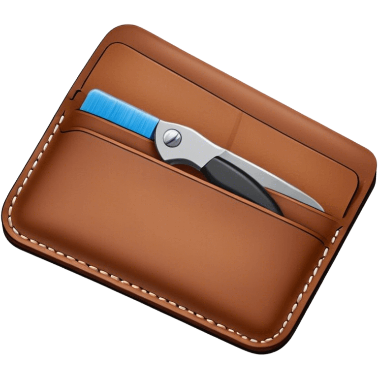 Leatherworking icon, piece of raw leather being transformed into a leather wallet or belt, stitching tools, engraving tool, minimalistic style, clean lines, transparent background. emoji