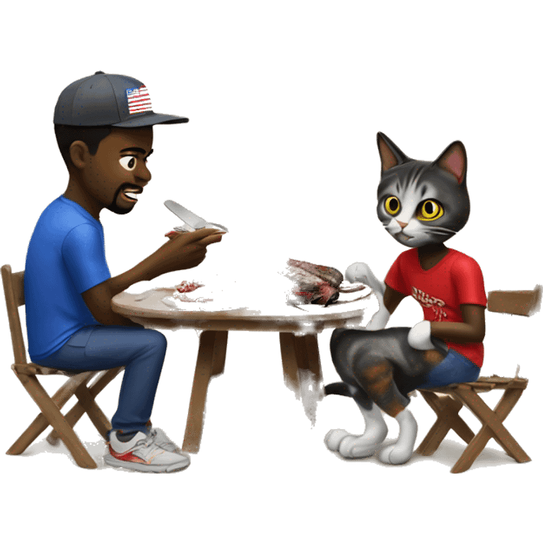 haitian migrant has bbq with befiended cat while maga supporter watches emoji