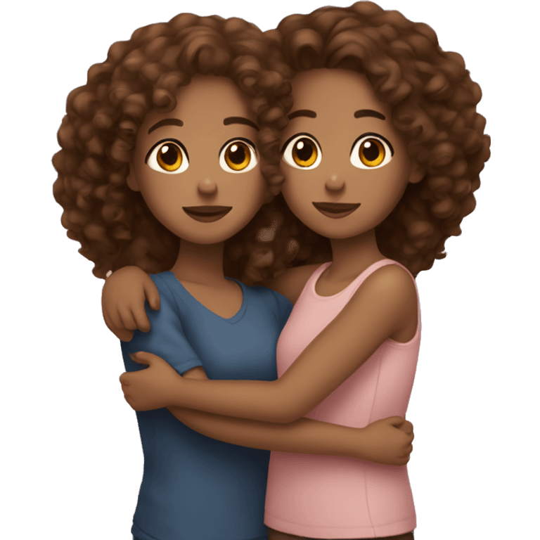 Two sister cuddling with brown curly hair one is light skin and one is dark brown skin  emoji