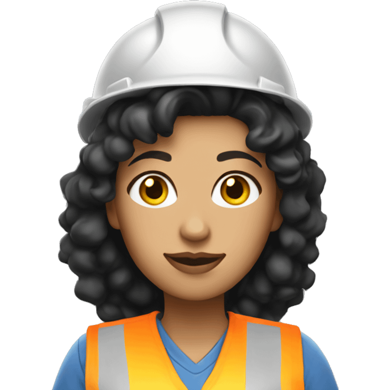 white Woman construction worker with black curly hair and yellow hat emoji