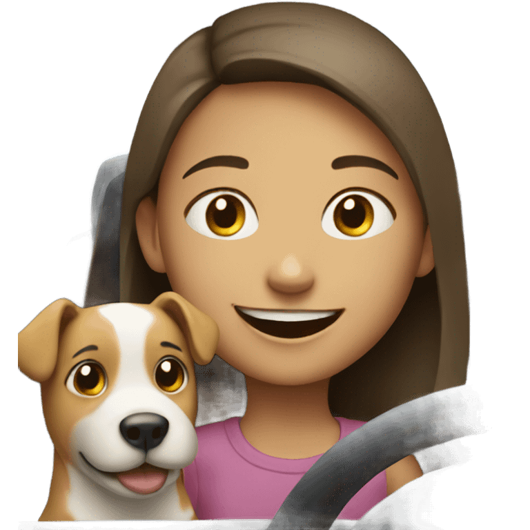 smiling girl in car with dog emoji