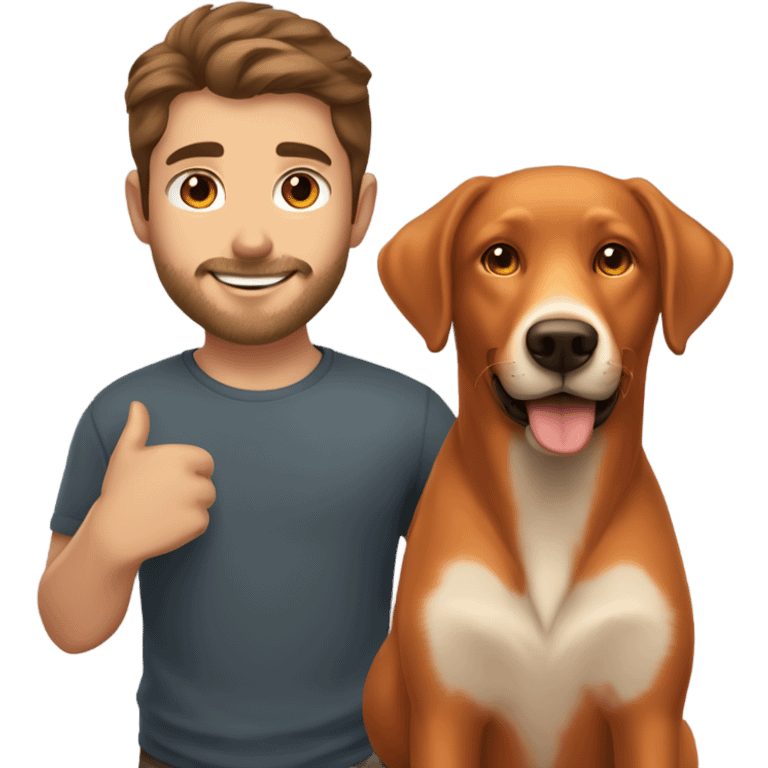  Handsome brown haired man and fox red labrador retriever emoji