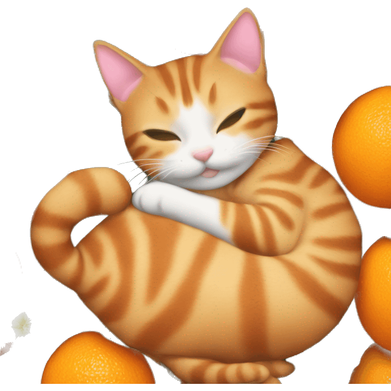 An tabby cat cuddling an orange cat emoji