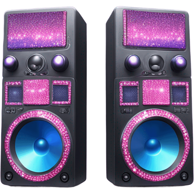 Realistic isolated DJ console speakers with pink,blue,and purple sparkling diamonds and rhinestones on it. emoji