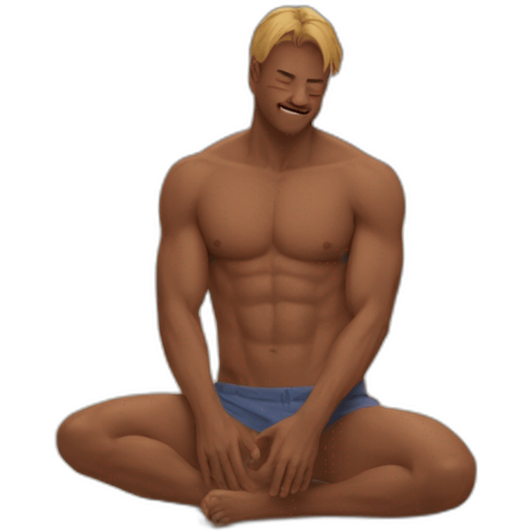 shirtless man on knees facing shirtless man emoji