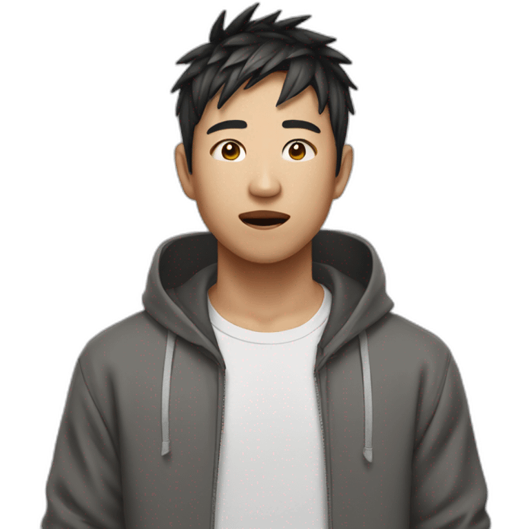 crazy asian boy short hair with hoodie emoji