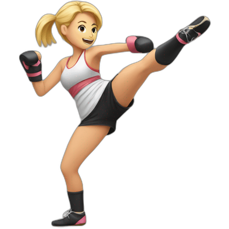 Woman kickboxing with a cast on her lag emoji