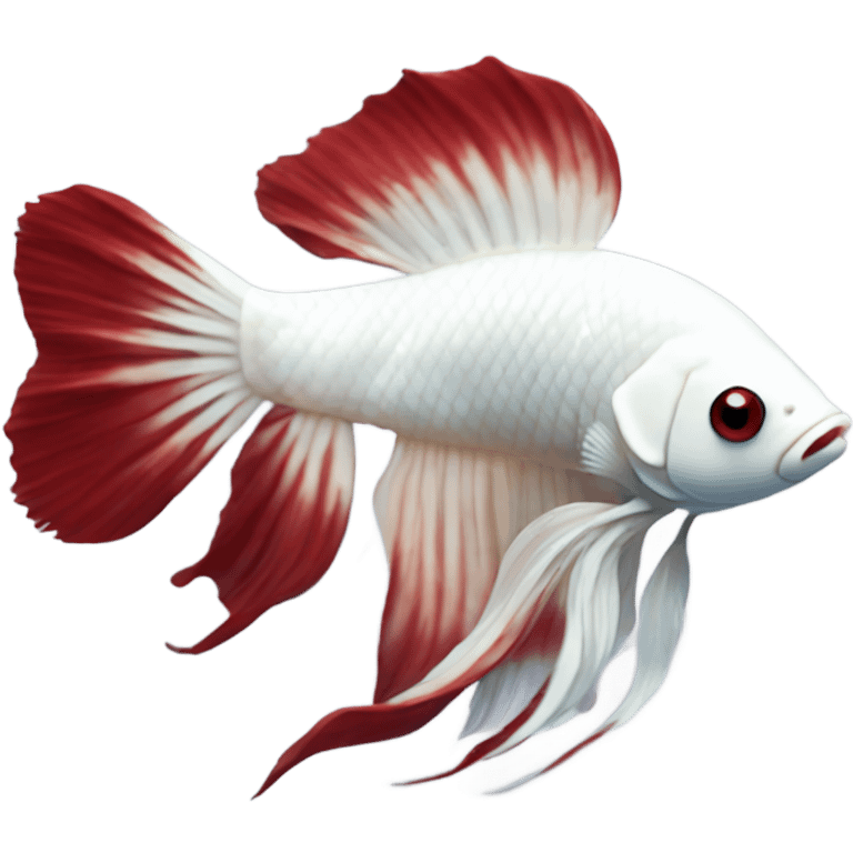 White betta fish with deep red short fins, position: full profile emoji