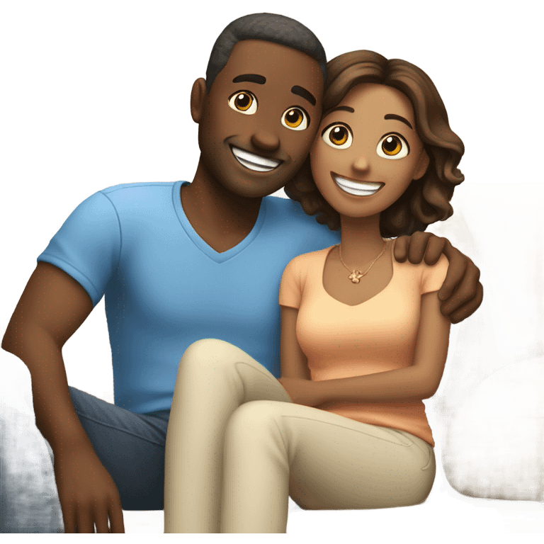 smiling couple indoors on couch guy has brown hair emoji