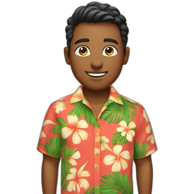 young man wearing bright hawaiian shirt emoji