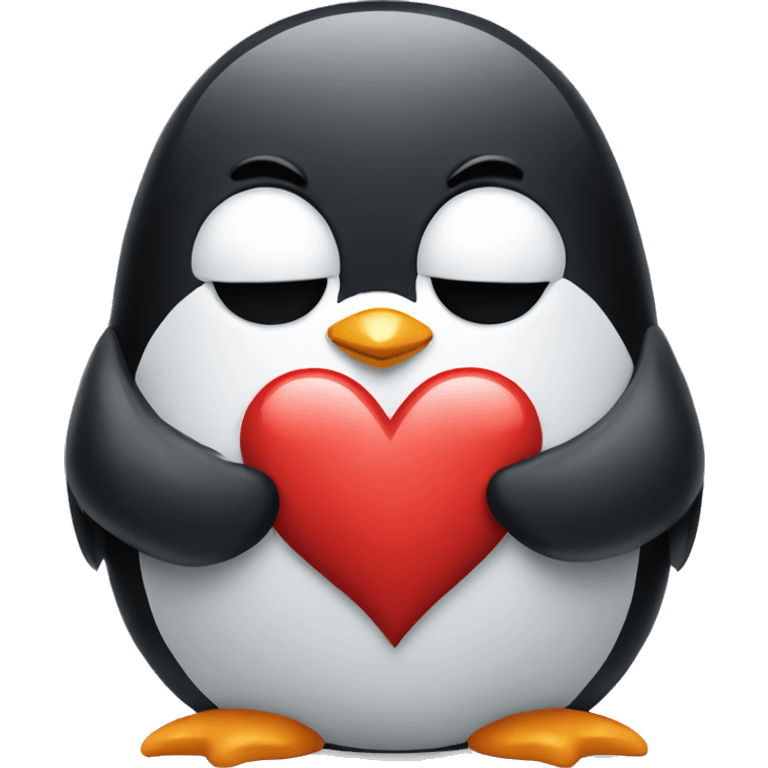 Sad Penguin holding a heart  emoji