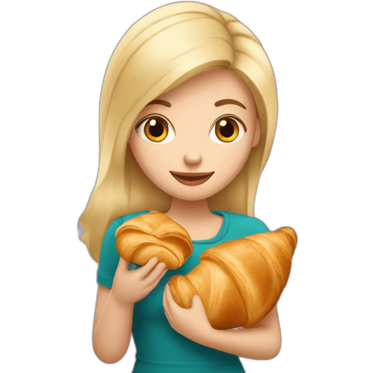 French Blond Girl Holding a Croissant emoji