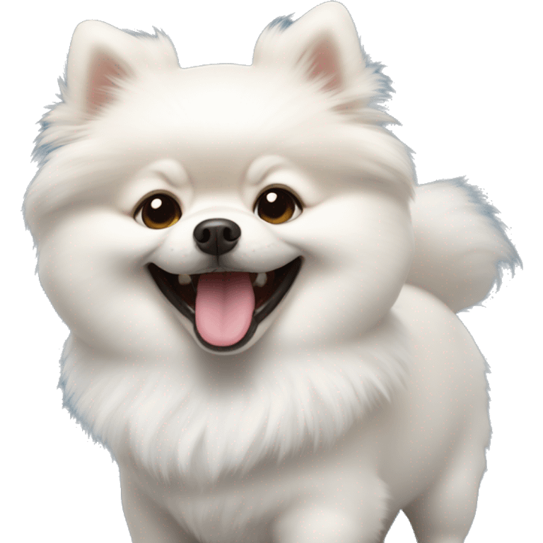 Pute white pomeranian with smile emoji