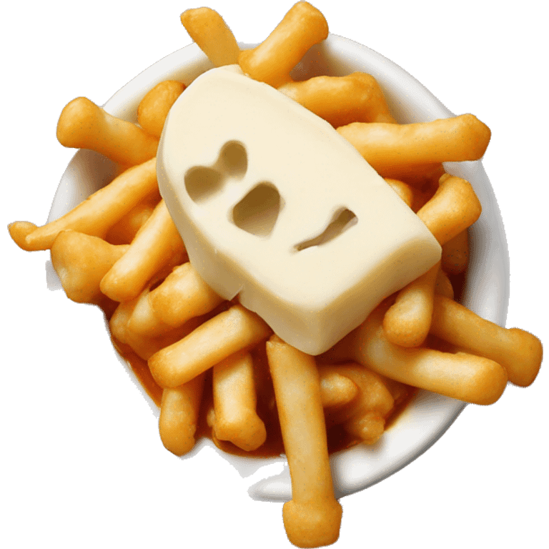 Cheese curds on top of poutine emoji