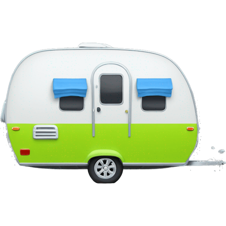 Realistic lime green and blue camping travel trailer isolated.  emoji