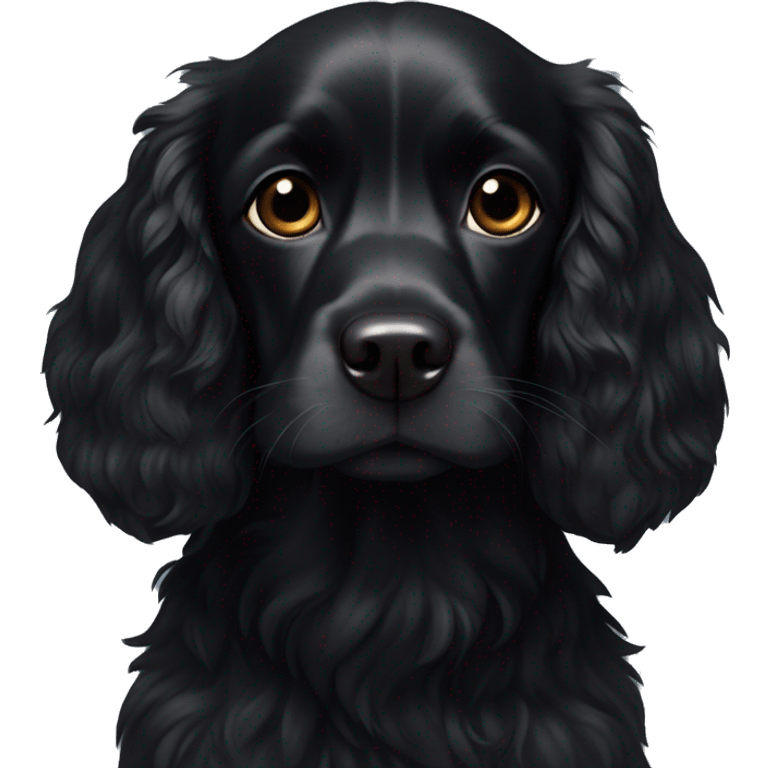 Small completely black spaniel with black fur on his whole face and white fur only on his chest emoji