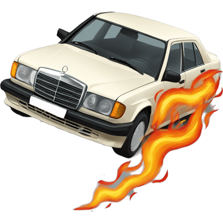 A MERCEDES 190E shooting flames emoji