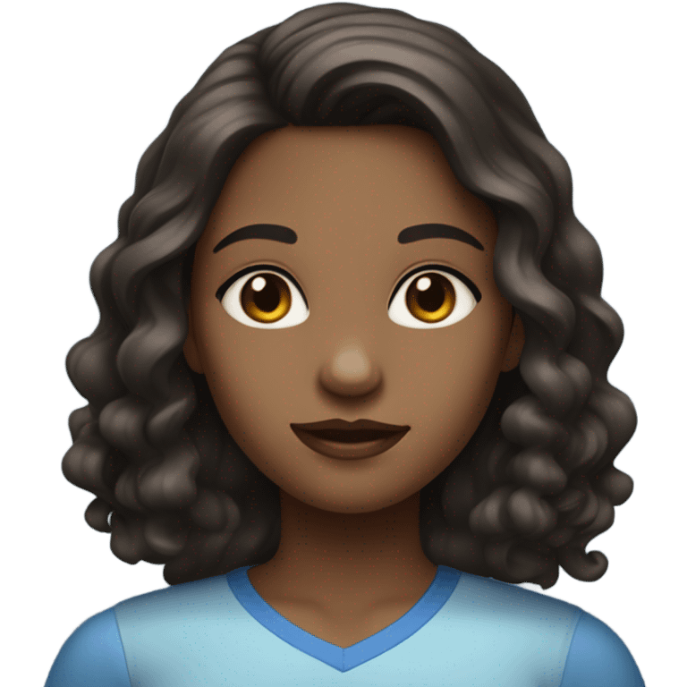 Girl with dark brown hair and blue eyes wavy hair middle part emoji