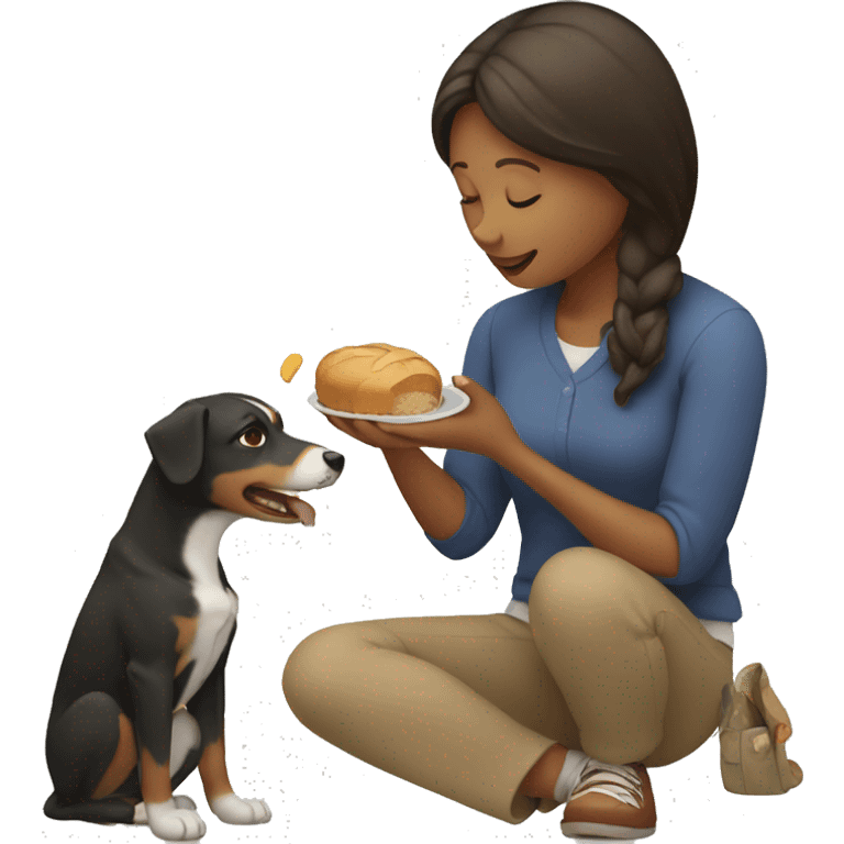 woman feeding dog emoji