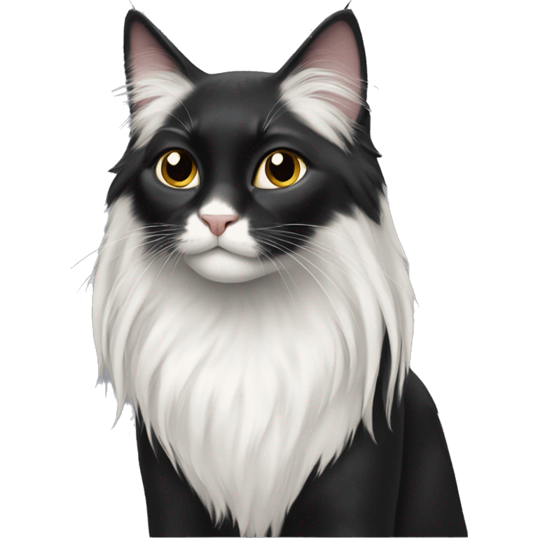 black cat long-haired with half white head emoji