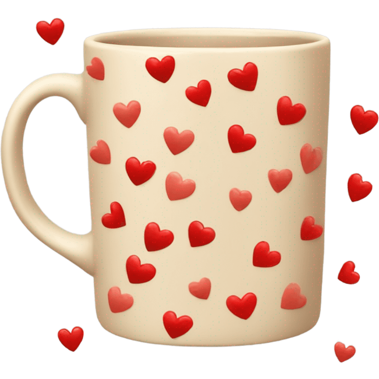 beige mug with red hearts around it emoji