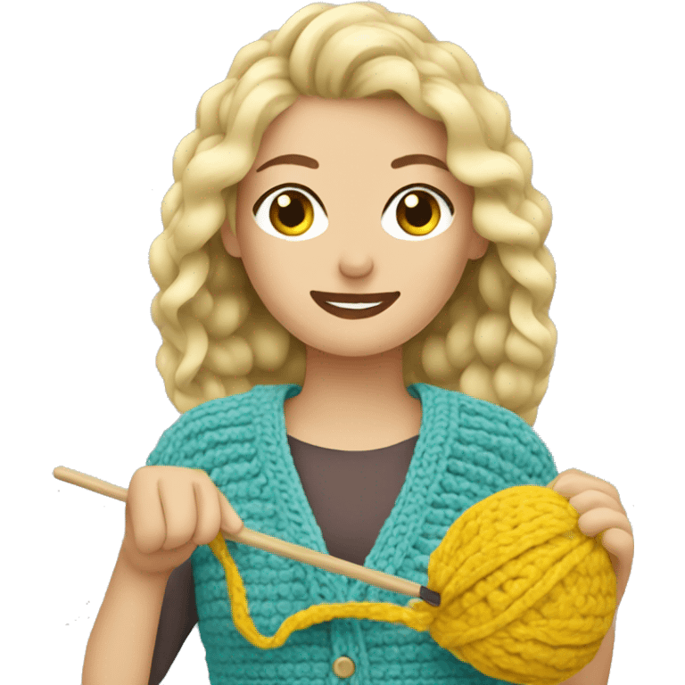 Blonde woman crocheting  emoji