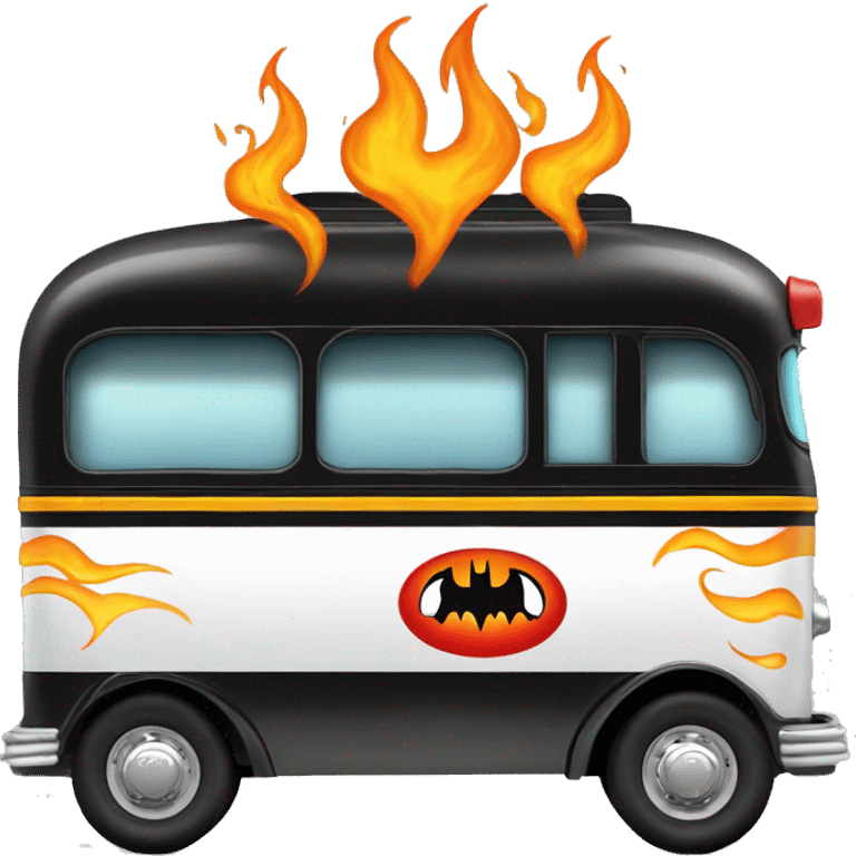 Side view shiny Batman’s black with vertical hot rod flames 1956 ghost busters accessorized school bus emoji