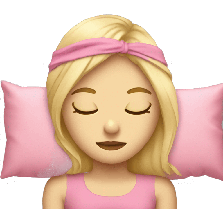 A blonde girl sleeping and wearing a pink sleep mask  emoji