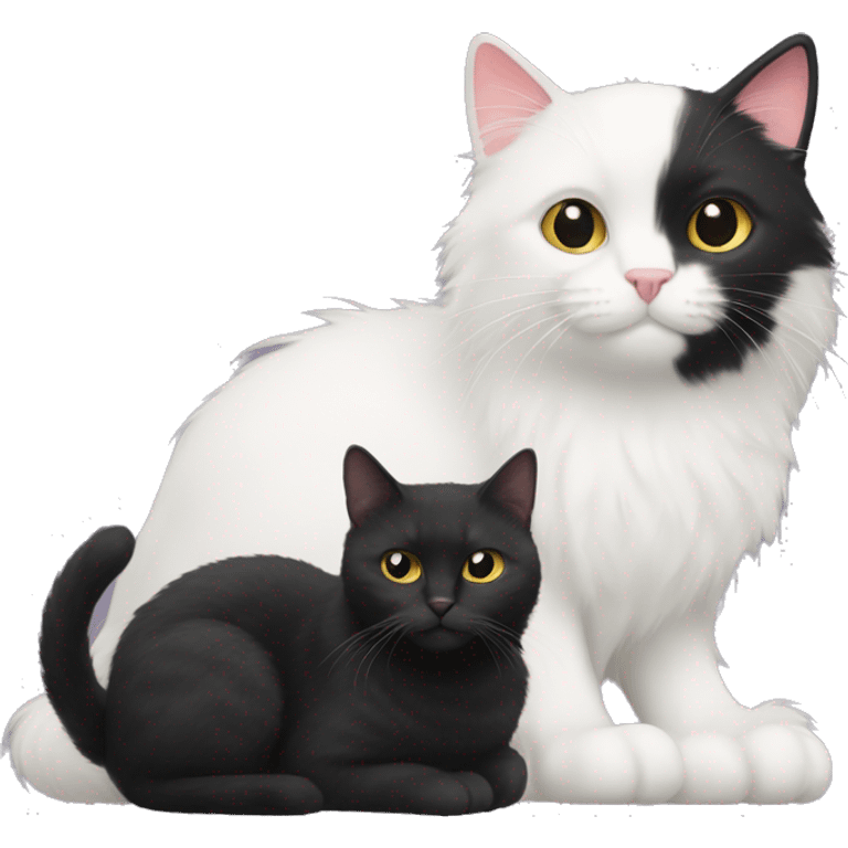 Black cat next to a white cat with fluffy fur emoji