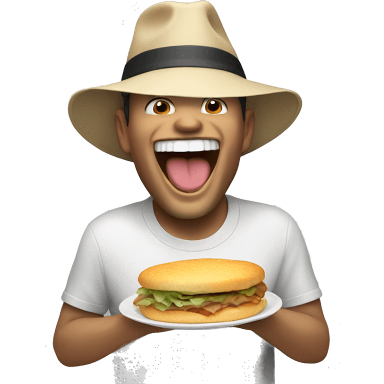 Man laughing while eating his hat emoji