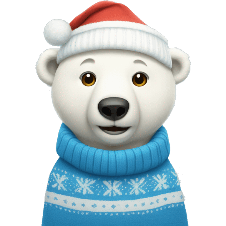 polar bear wearing a cute blue christmas jumper emoji