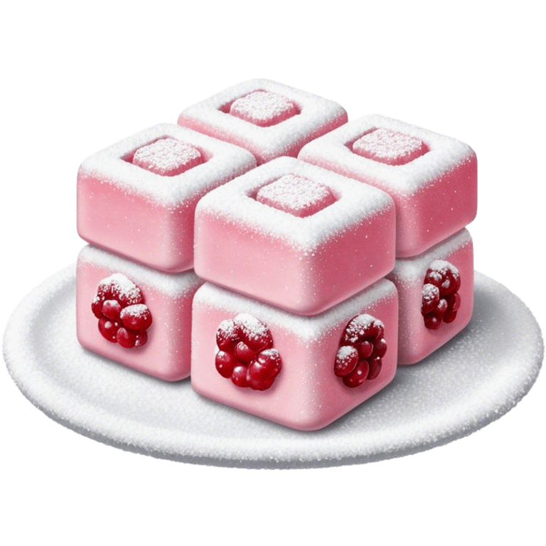 Cinematic Realistic Turkish Delight Dessert Emoji, featuring delicate, chewy confections dusted with powdered sugar rendered with vibrant textures and soft, inviting lighting. emoji