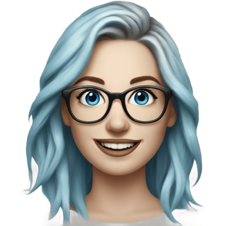 Hyper Realistic Balayage pale beautiful tattooed woman with glasses and blue eyes happy  emoji