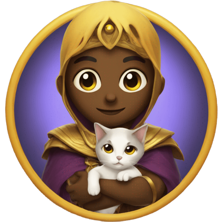 A sun warlock who is holding a kitten emoji